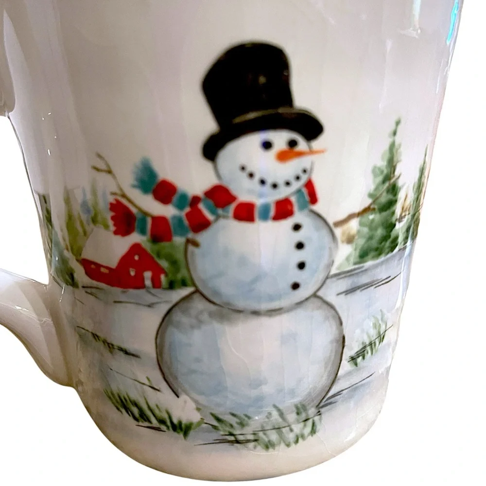 Vintage Extra-large 20 fl. oz. Maxcera Snowmen at Snowy Village Cabin Scene Mug - Picture 2 of 13